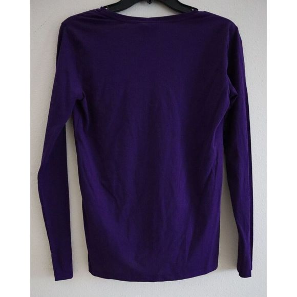 Polo Ralph Lauren 211632862016 Women's Sz Small Purple Ribbed V-Neck L/S T-Shirt - Picture 2 of 6